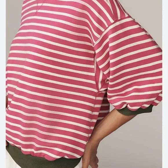 Anthropologie Pink and White Striped Sweatshirt - Picture 2 of 3